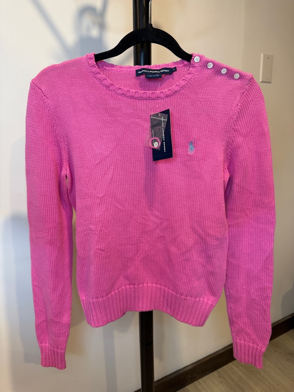 ‼️SOLD‼️ Ralph Lauren Pink Crewneck Knit Sweater with Button Shoulder